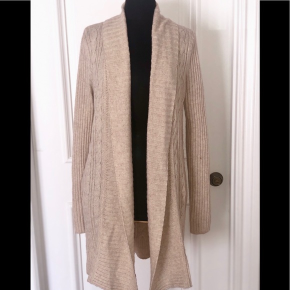Bcbgmaxazria Sweaters | Bcbg Open Front, Cable Knit Cardigan | Color: Tan | Size: M | Shabnamkay's Closet